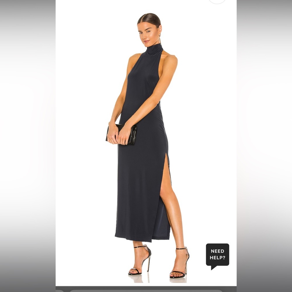 Norma Kamali Halter Turtle Side Slit Gown in Pewter